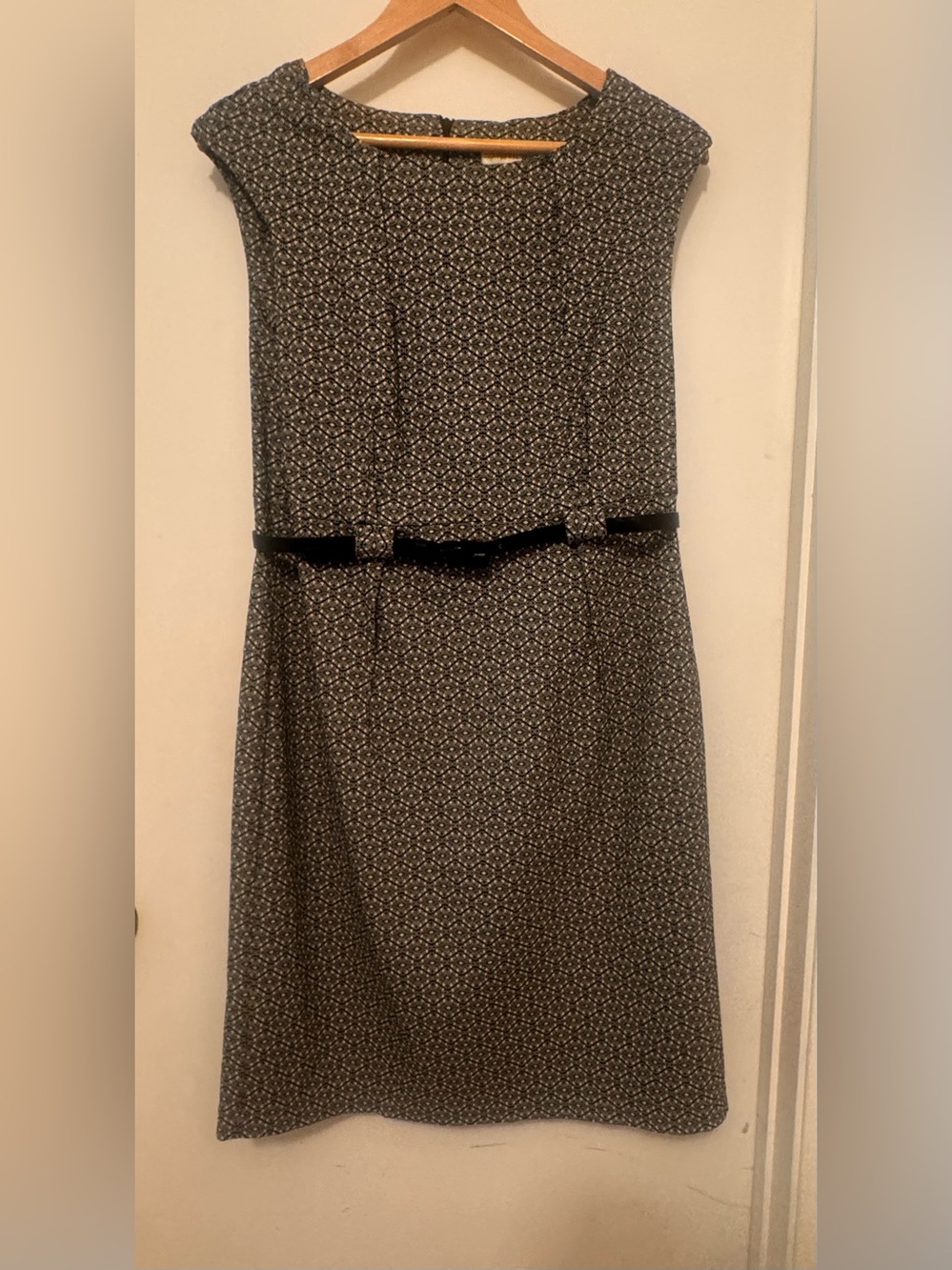 Soho Apparel Black & White Geo-Pattern Midi Dress with belt.